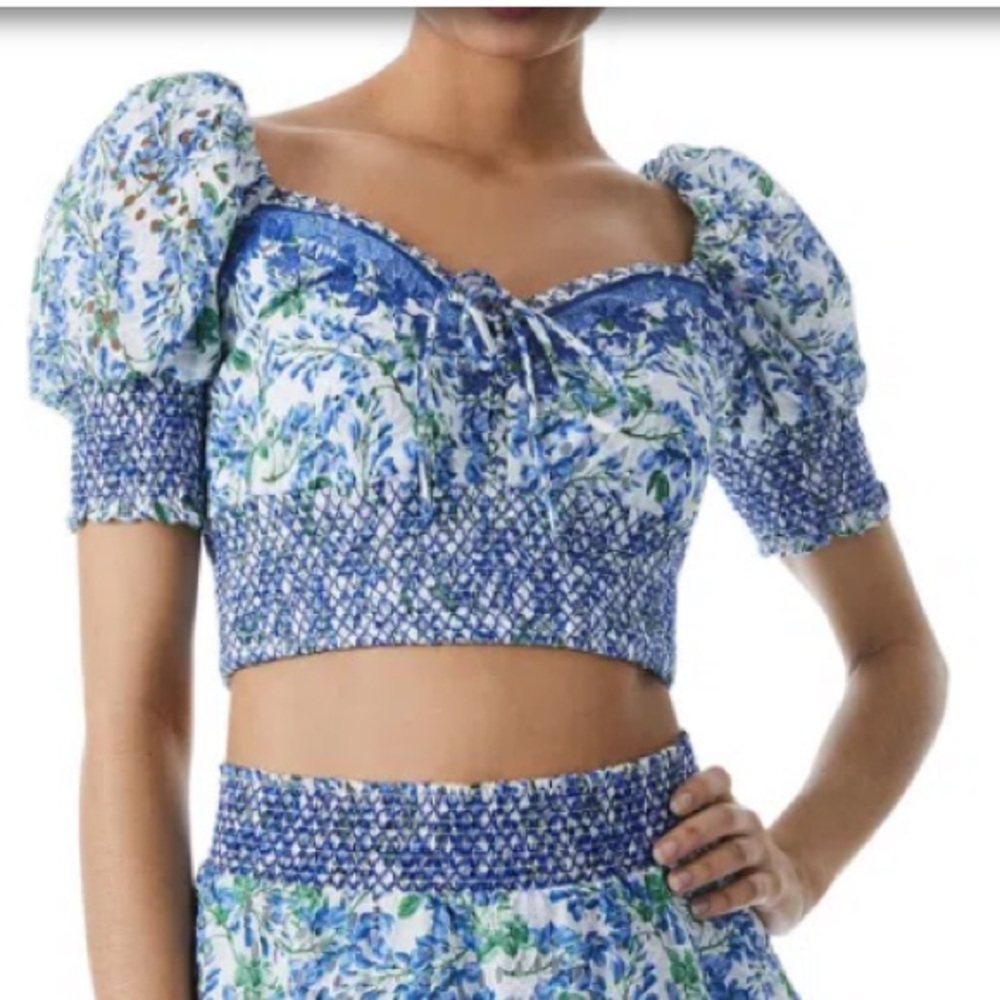 Alice and Olivia‎ WOMENS SMOCKED EYELET CROPPED IN
BLUE